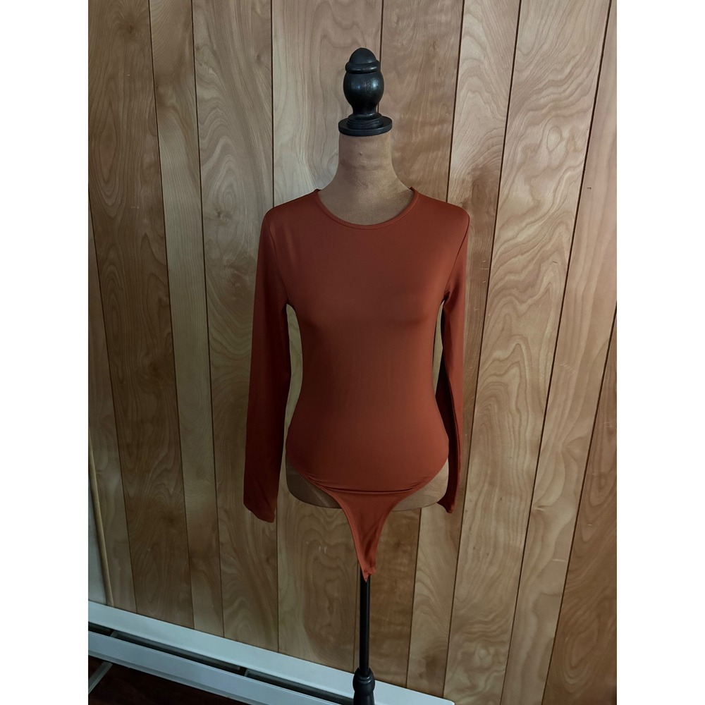 ASOS DESIGN Womens Rust Brown Long Sleeve Crew Neck Thong Bodysuit‎ Small US 4-6